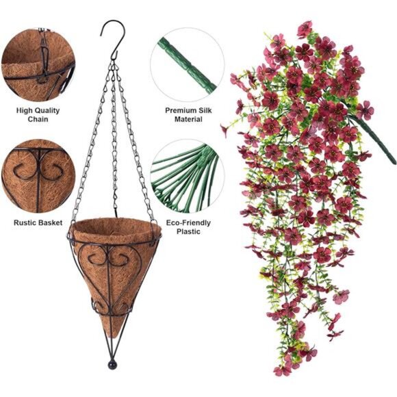 Fake Artificial Flowers with Hanging Basket for Outdoor Fall Decoration - Picture 3 of 7